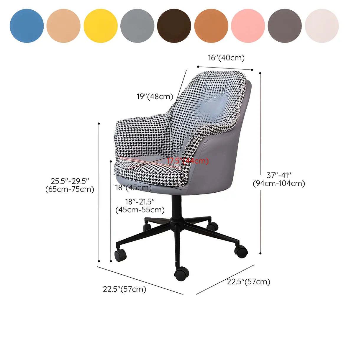 Contemporary Houndstooth Office Chair with Wheels