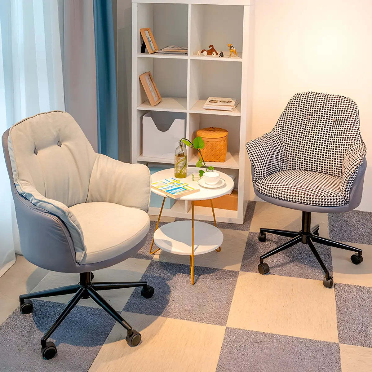 Contemporary Houndstooth Office Chair with Wheels — 1 Piece / Light Gray / Nylon