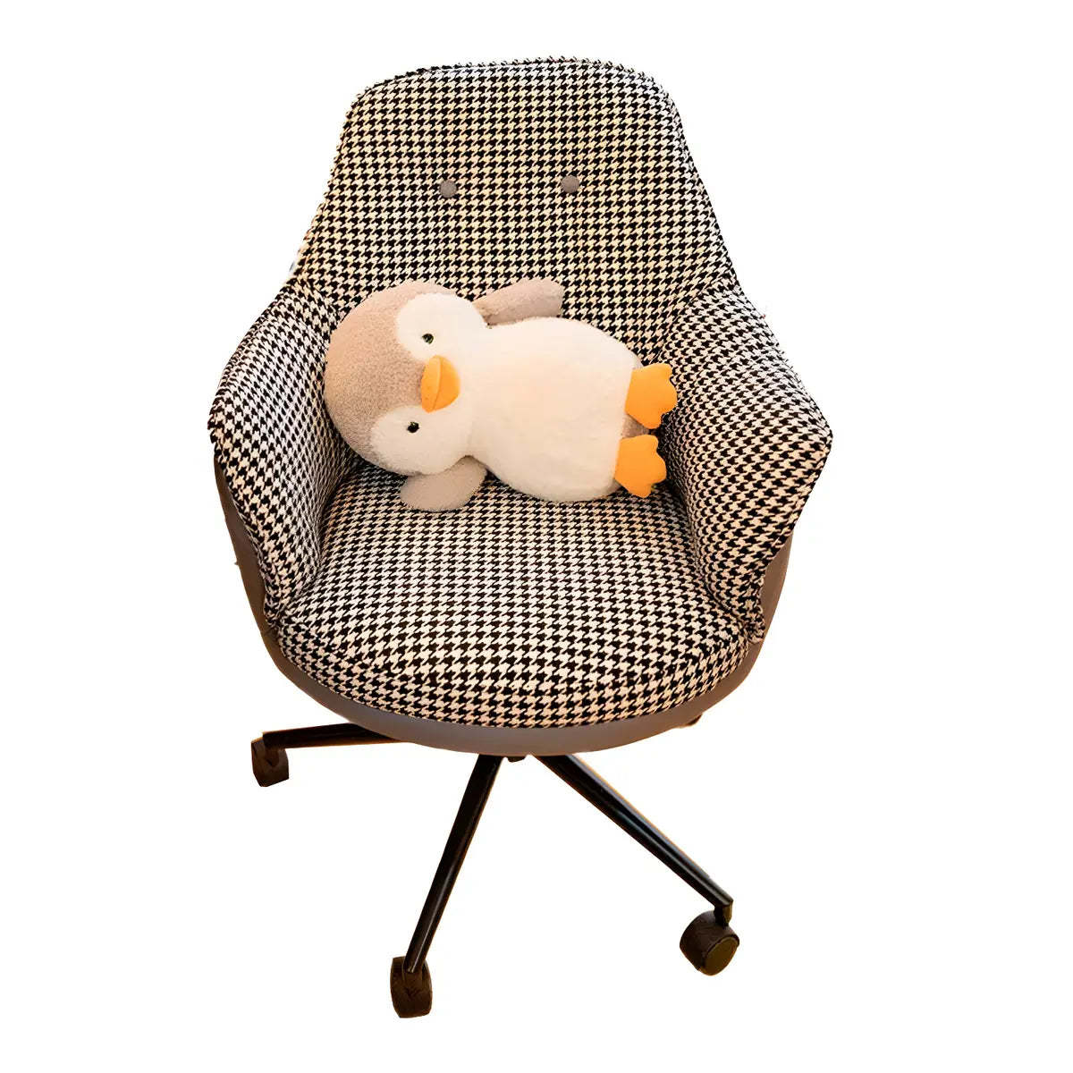 Contemporary Houndstooth Office Chair with Wheels — 1 Piece / Off-White / Steel