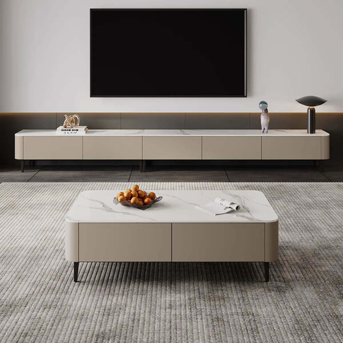 Contemporary Khaki Stone Long TV Stand with Drawers
