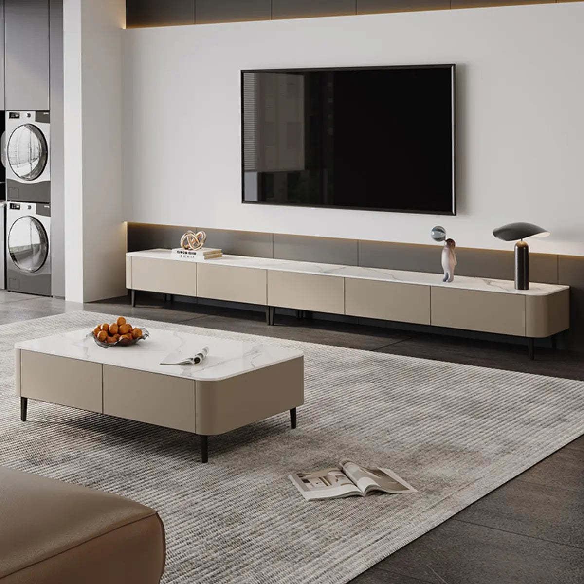 Contemporary Khaki Stone Long TV Stand with Drawers