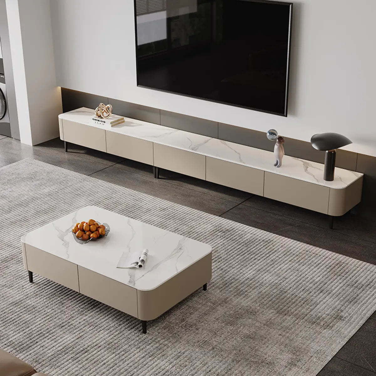 Contemporary Khaki Stone Long TV Stand with Drawers