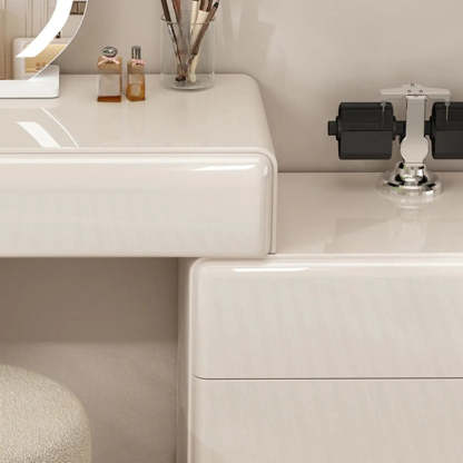 Contemporary L-Shape White Vanity Set with Mirror and Stool