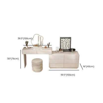 Contemporary L-Shape White Vanity Set with Mirror and Stool