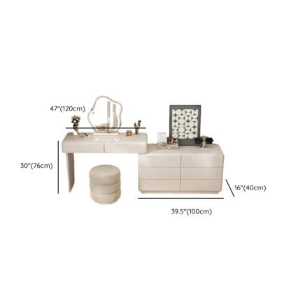 Contemporary L-Shape White Vanity Set with Mirror and Stool