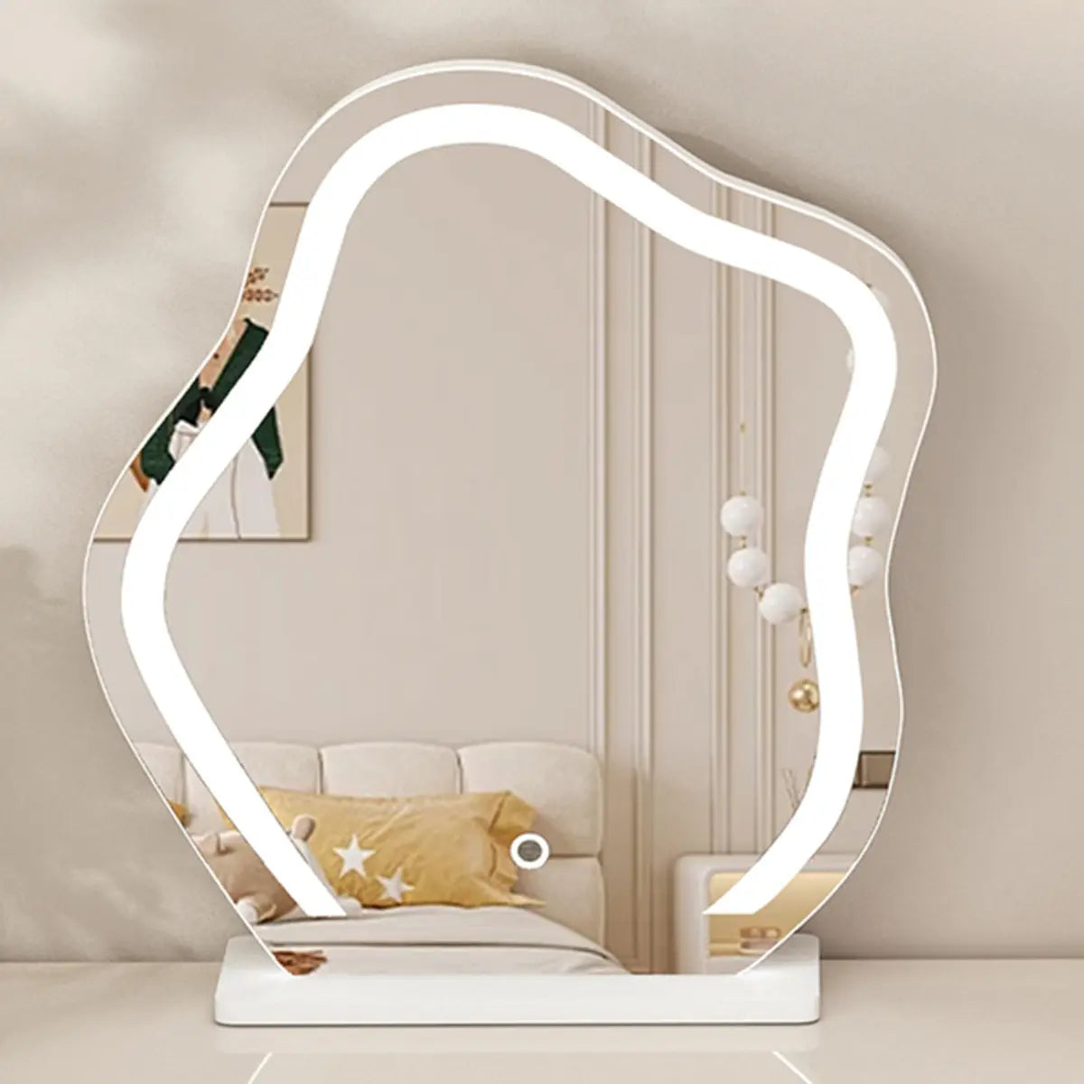 Contemporary L-Shape White Vanity Set with Mirror and Stool