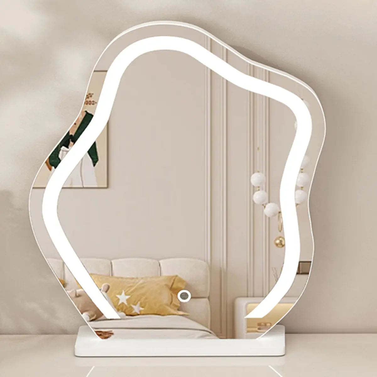 Contemporary L-Shape White Vanity Set with Mirror and Stool