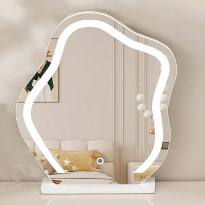 Contemporary L-Shape White Vanity Set with Mirror and Stool