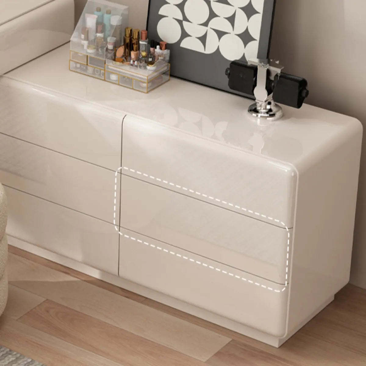 Contemporary L-Shape White Vanity Set with Mirror and Stool