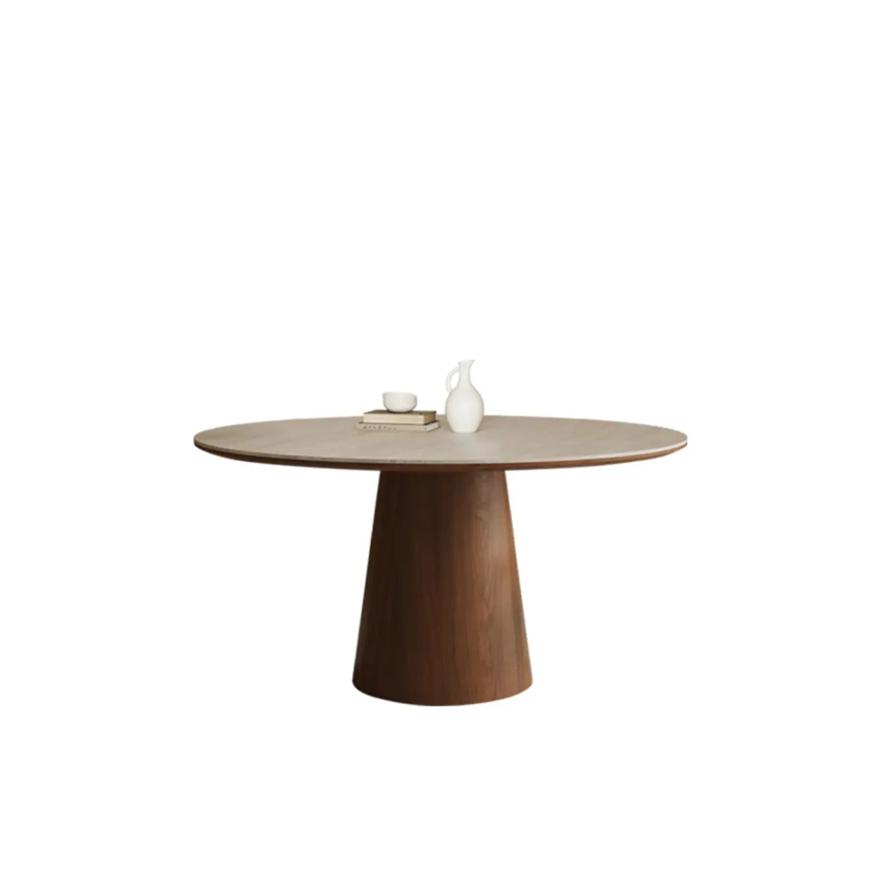 Contemporary Lazy Susan Rotating Round Dining Table — Beige / Table Only