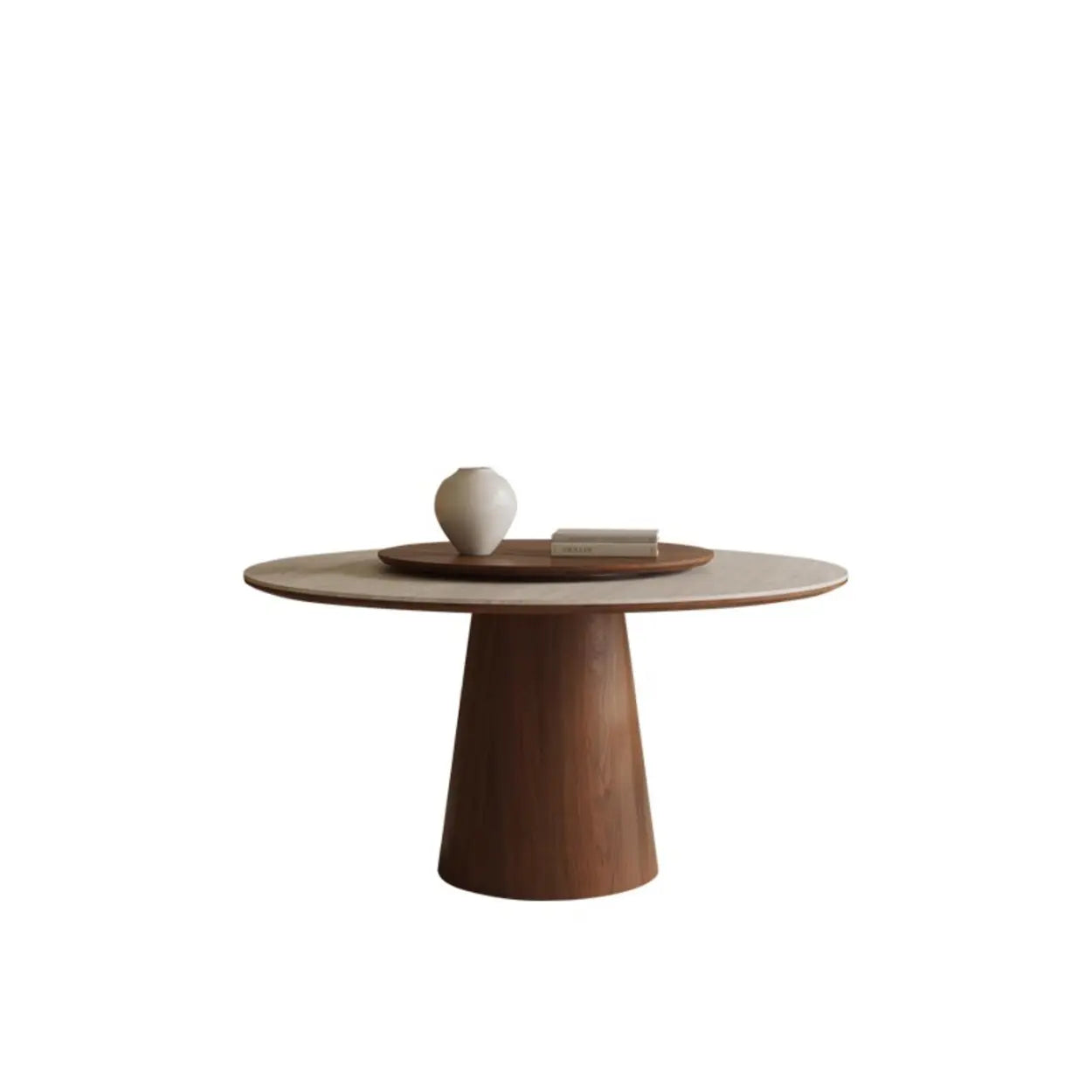Contemporary Lazy Susan Rotating Round Dining Table — Beige / Table Only