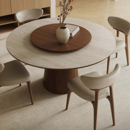Contemporary Lazy Susan Rotating Round Dining Table — Beige / Table Only