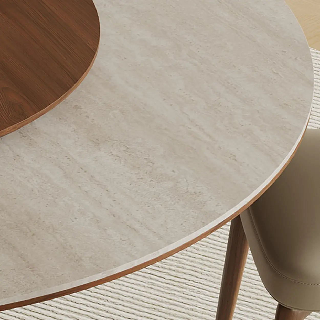 Contemporary Lazy Susan Rotating Round Dining Table — White/Brown / Table Only