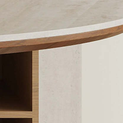 Contemporary Lazy Susan Rotating Round Dining Table — White/Brown / Table Only