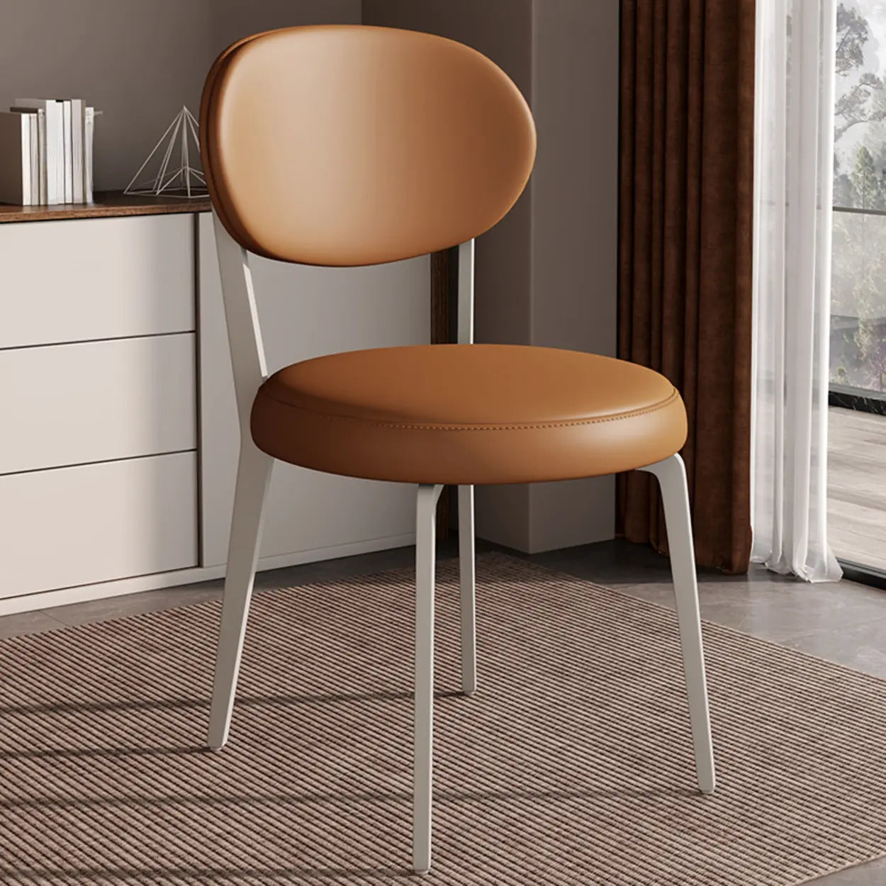 Contemporary Leather Curved Back Dining Chair — Grey / White