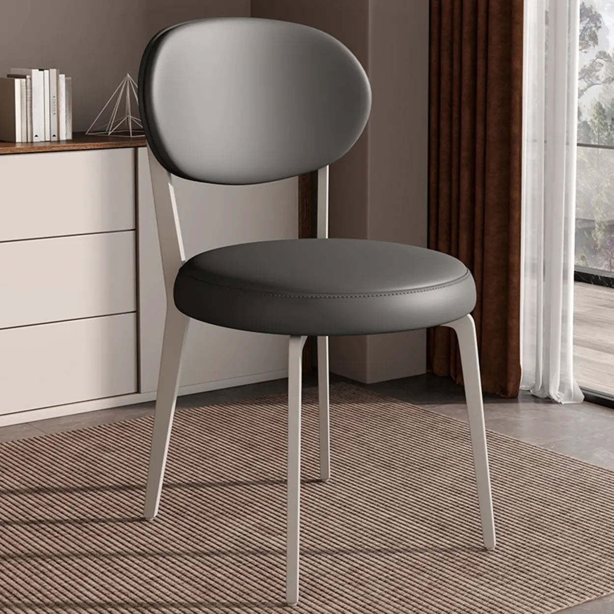 Contemporary Leather Curved Back Dining Chair