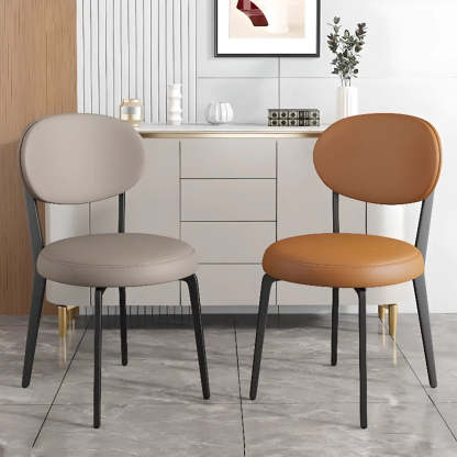 Contemporary Leather Curved Back Dining Chair — Off-White / Black