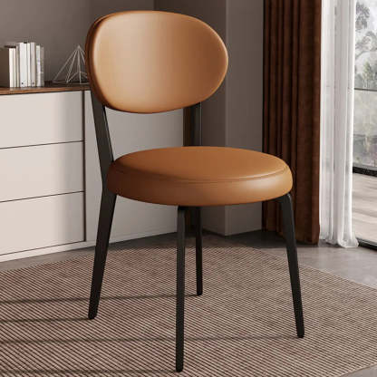 Contemporary Leather Curved Back Dining Chair — Off-White / White