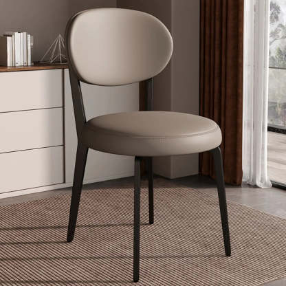 Contemporary Leather Curved Back Dining Chair — Khaki / Black