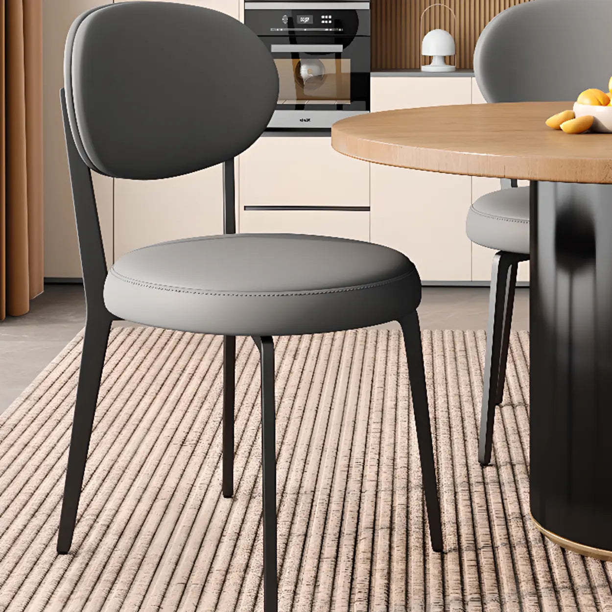 Contemporary Leather Curved Back Dining Chair — Khaki / White