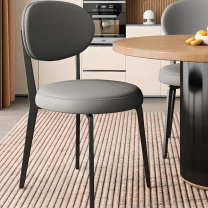 Contemporary Leather Curved Back Dining Chair — Khaki / White