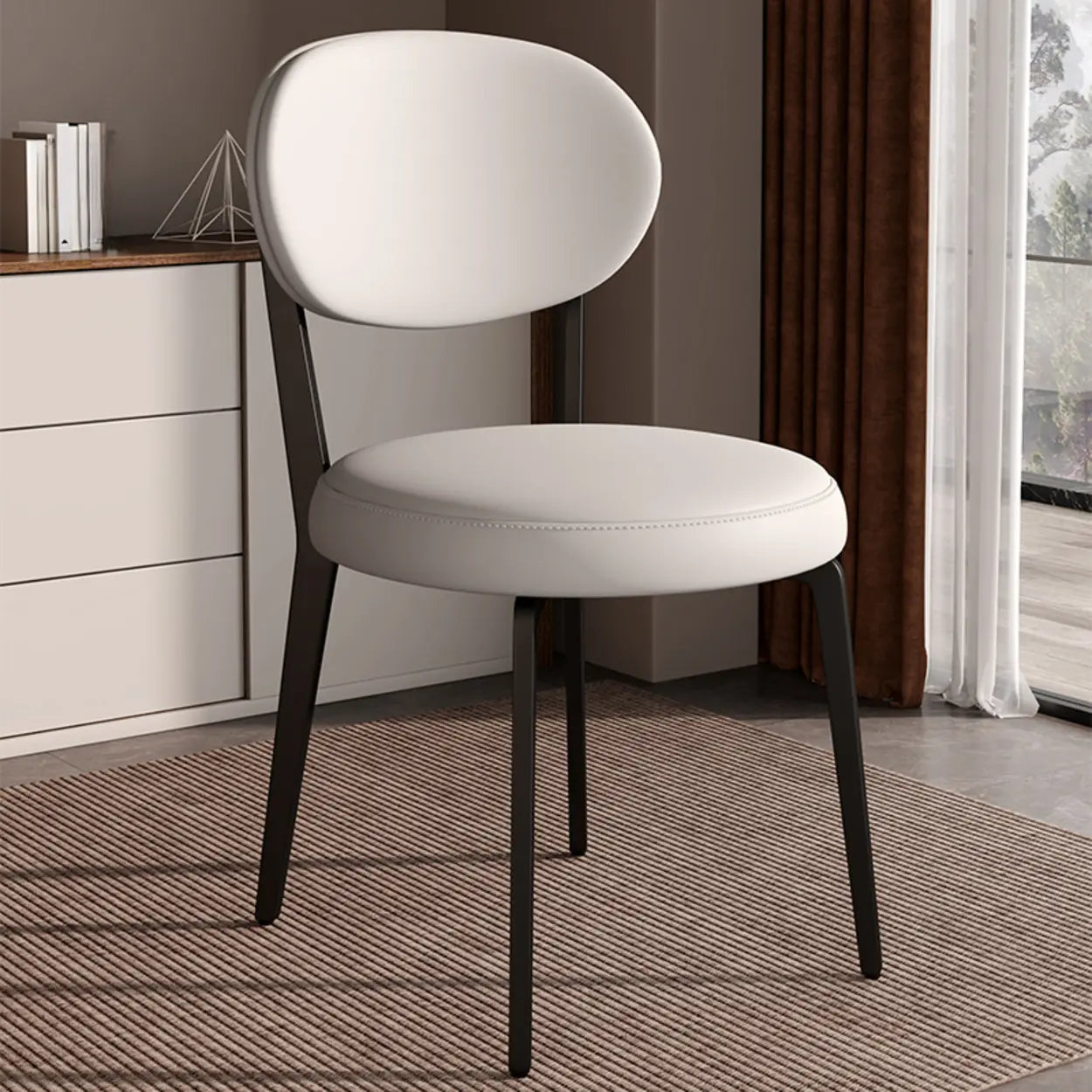 Contemporary Leather Curved Back Dining Chair — Green / Black