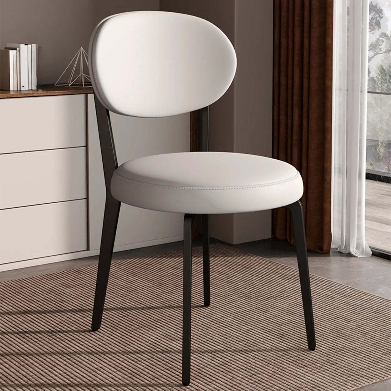 Contemporary Leather Curved Back Dining Chair — Green / Black