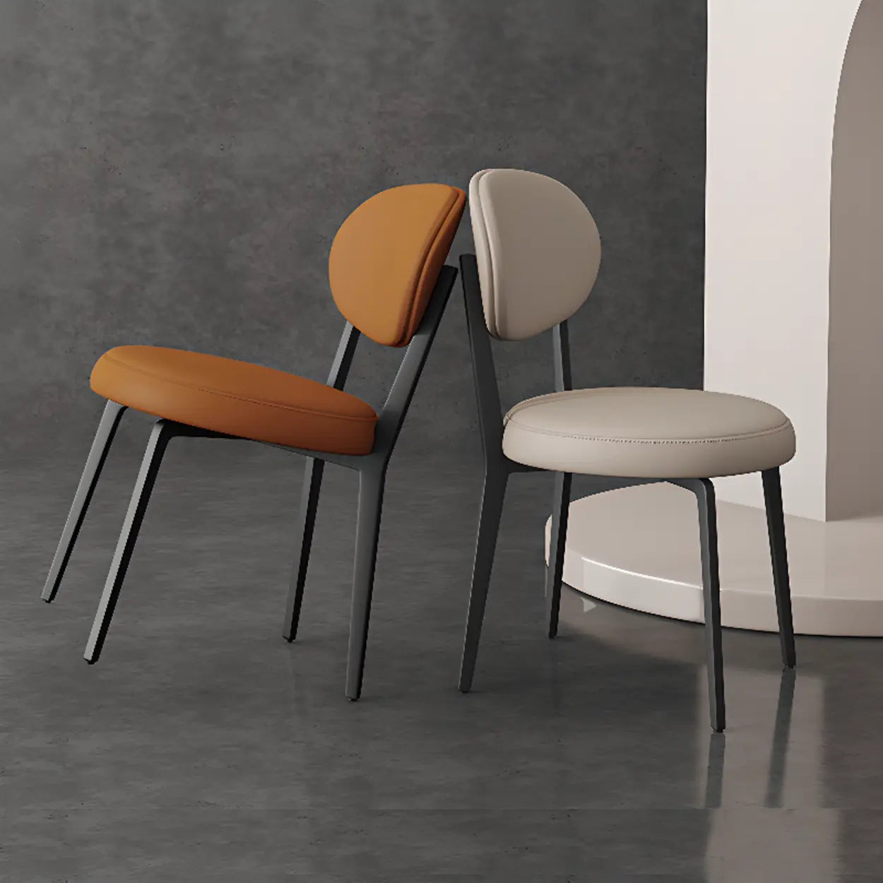 Contemporary Leather Curved Back Dining Chair — Green / White