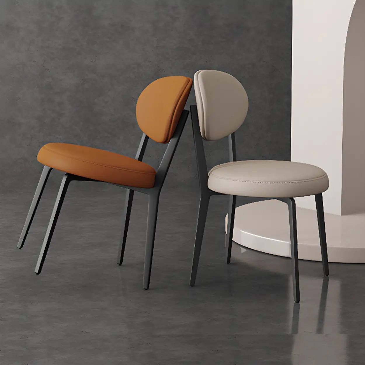 Contemporary Leather Curved Back Dining Chair — Green / White