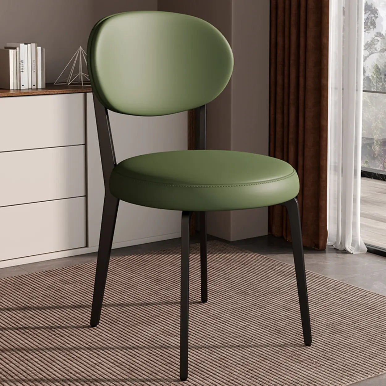 Contemporary Leather Curved Back Dining Chair — Orange / Black