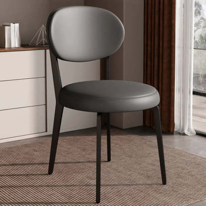Contemporary Leather Curved Back Dining Chair — Grey / Black