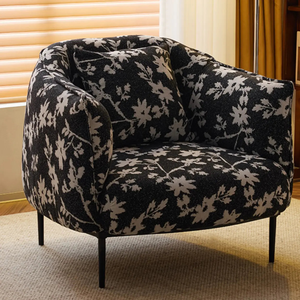 Contemporary Black Leather Lounge Accent Chair — Black / Oiled Leather / Silver