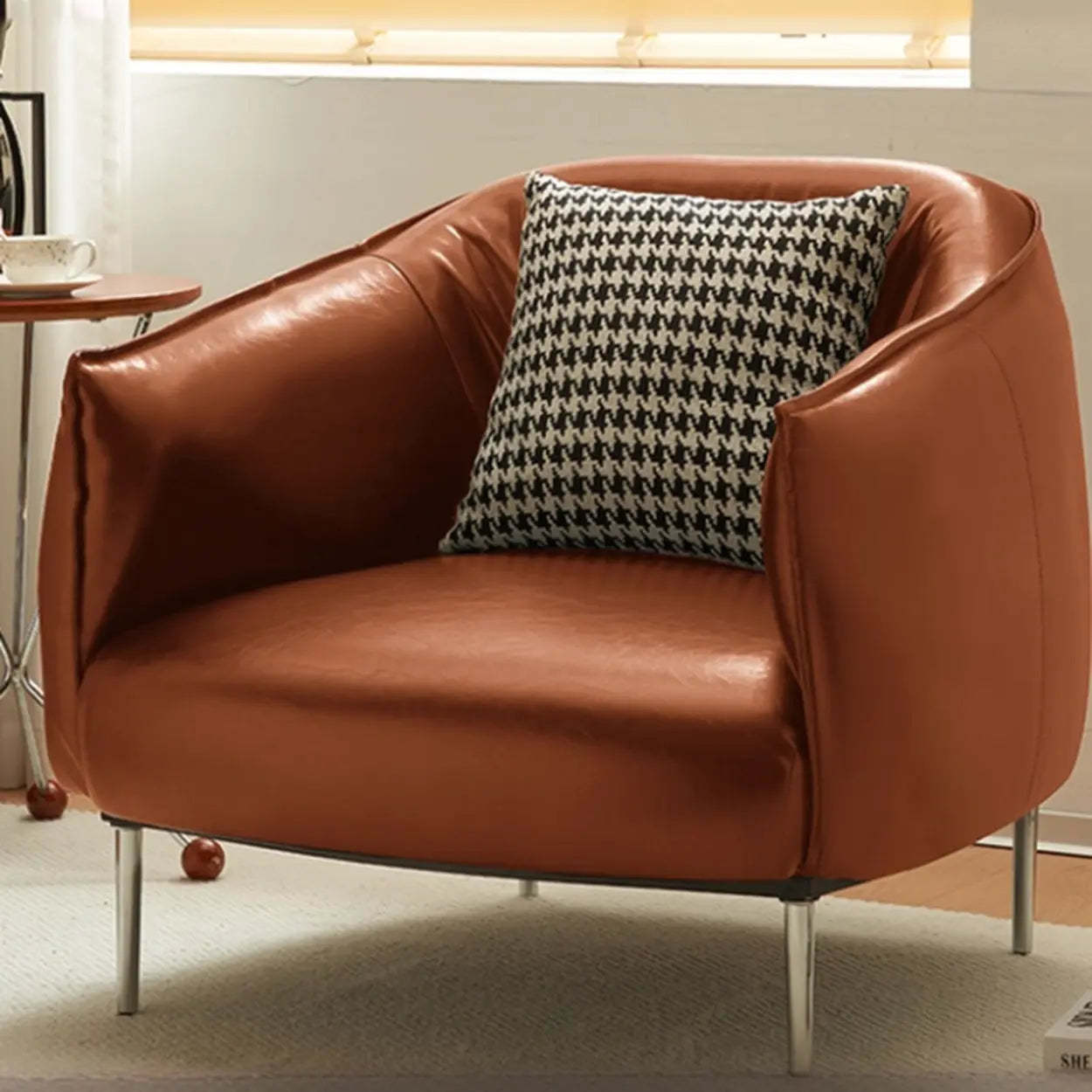 Contemporary Black Leather Lounge Accent Chair — Pattern Color / Cotton and Linen / Black