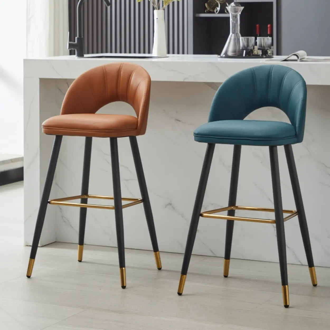 Contemporary Leather Curved Back Bar Stool