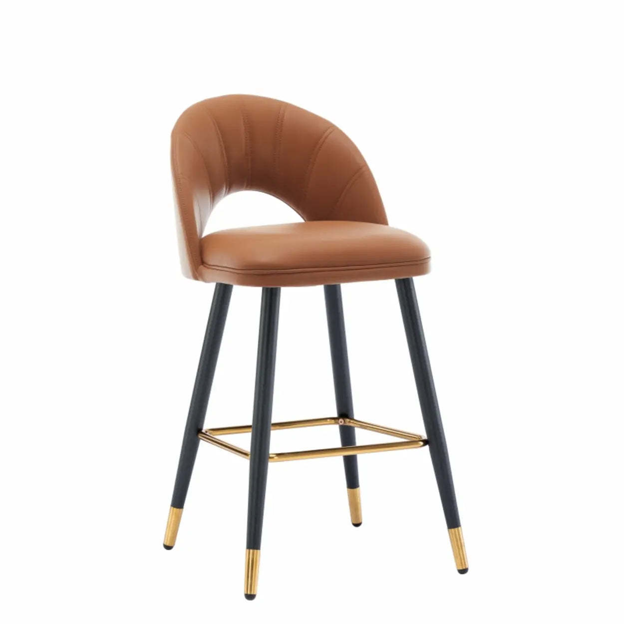 Contemporary Leather Curved Back Bar Stool — Brown