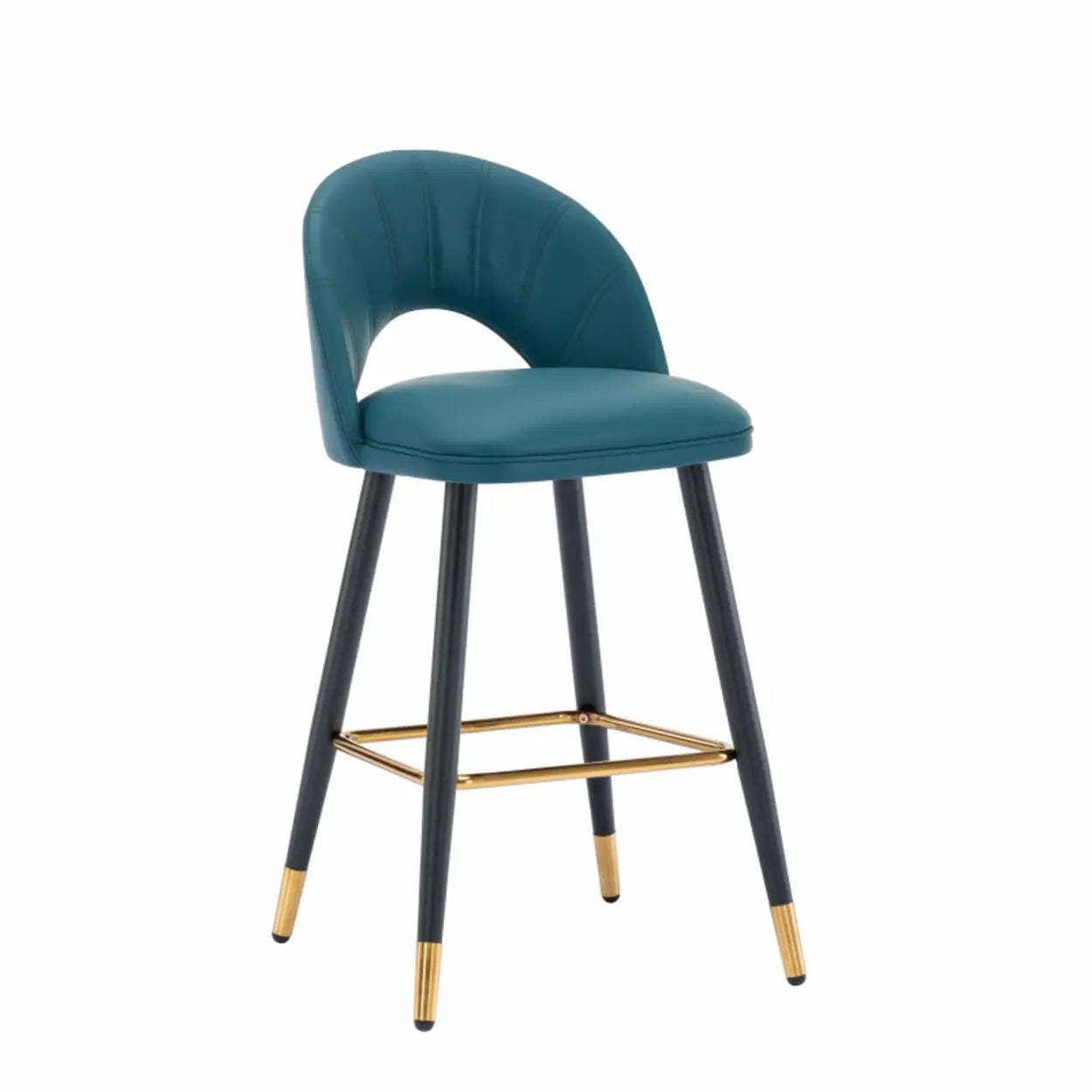 Contemporary Leather Curved Back Bar Stool — Blue