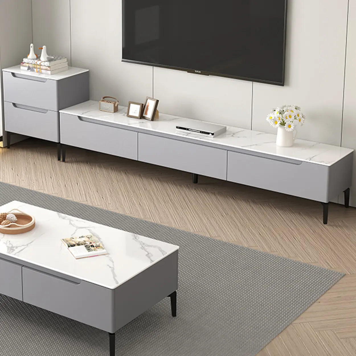 Contemporary Light Gray Stone TV Stand