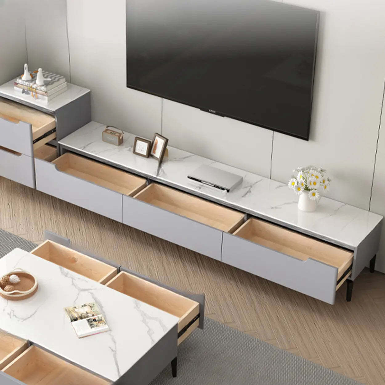 Contemporary Light Gray Stone TV Stand — Light Gray