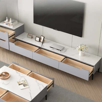 Contemporary Light Gray Stone TV Stand — Light Gray