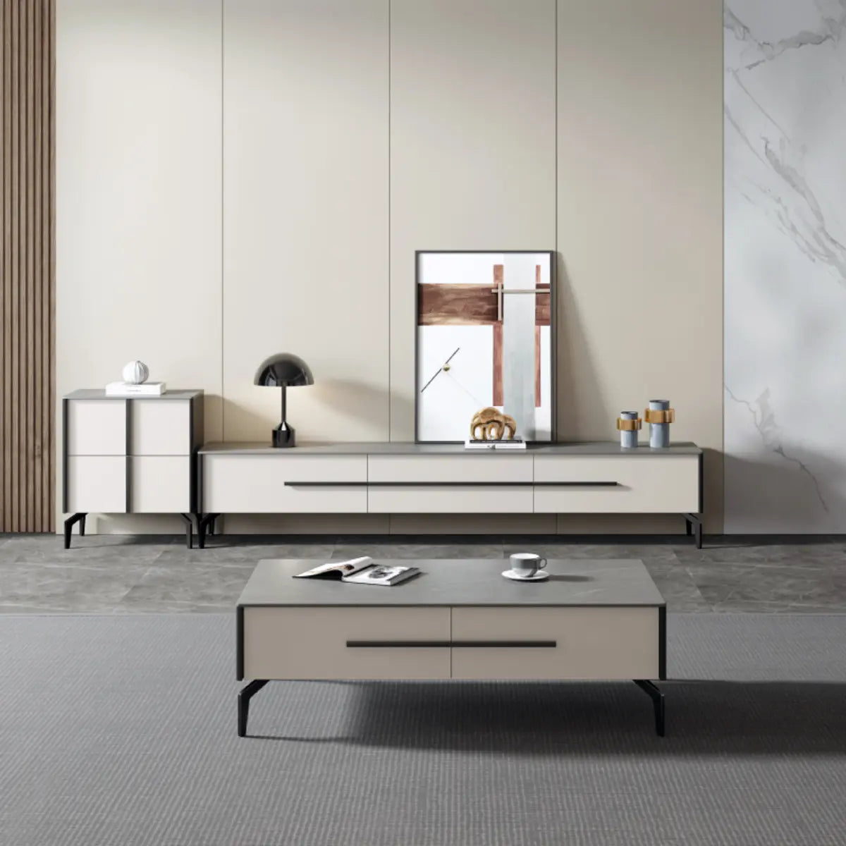 Contemporary Stone Rectangular TV Stand
