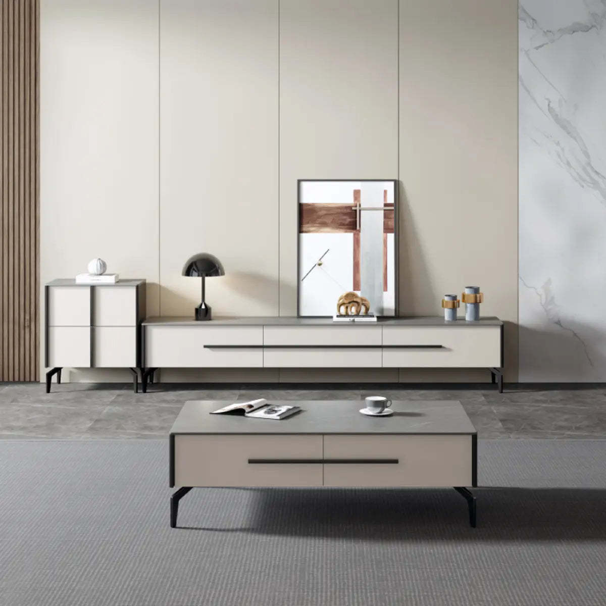 Contemporary Stone Rectangular TV Stand — Glass