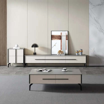 Contemporary Stone Rectangular TV Stand — Glass