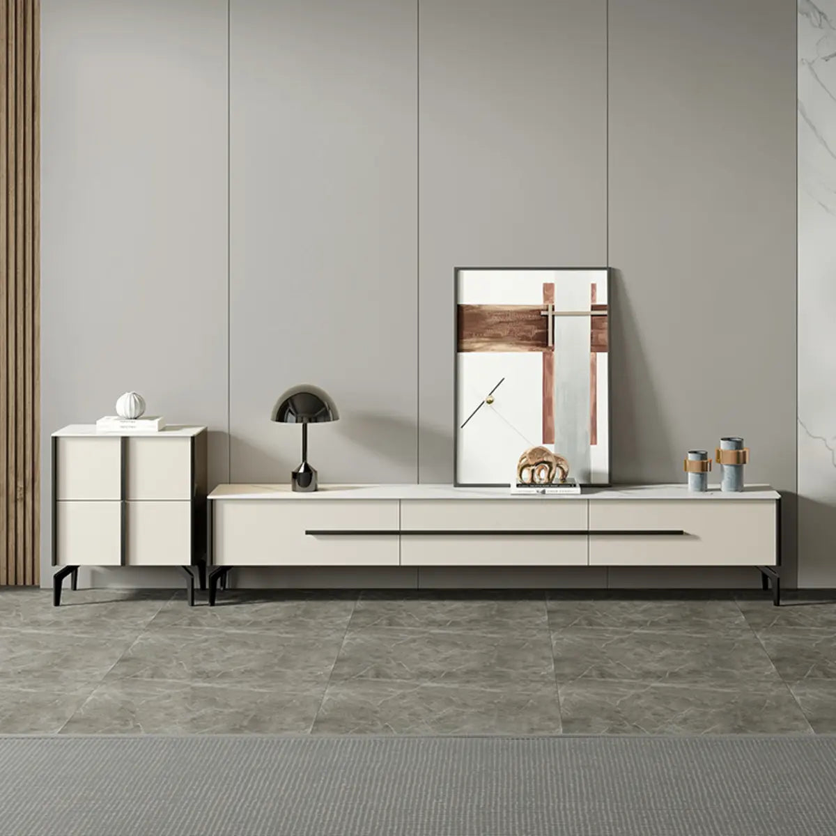 Contemporary Stone Rectangular TV Stand — Glass