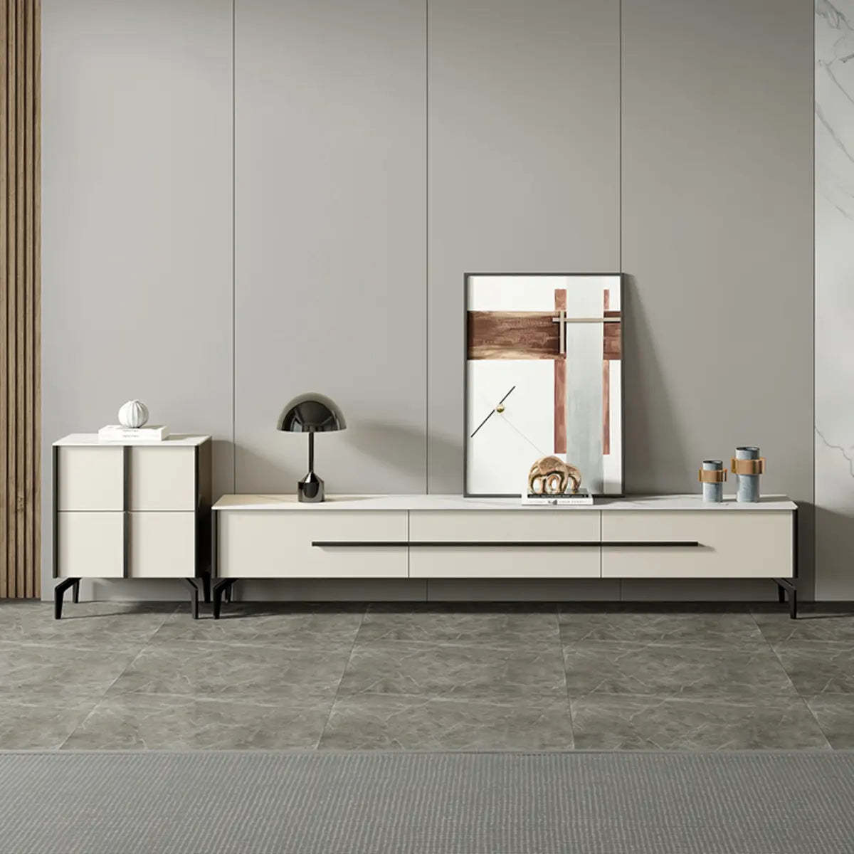 Contemporary Stone Rectangular TV Stand — Glass