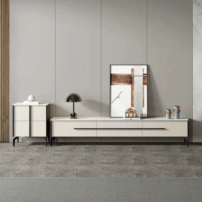 Contemporary Stone Rectangular TV Stand — Glass