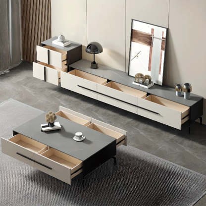 Contemporary Stone Rectangular TV Stand — Glass