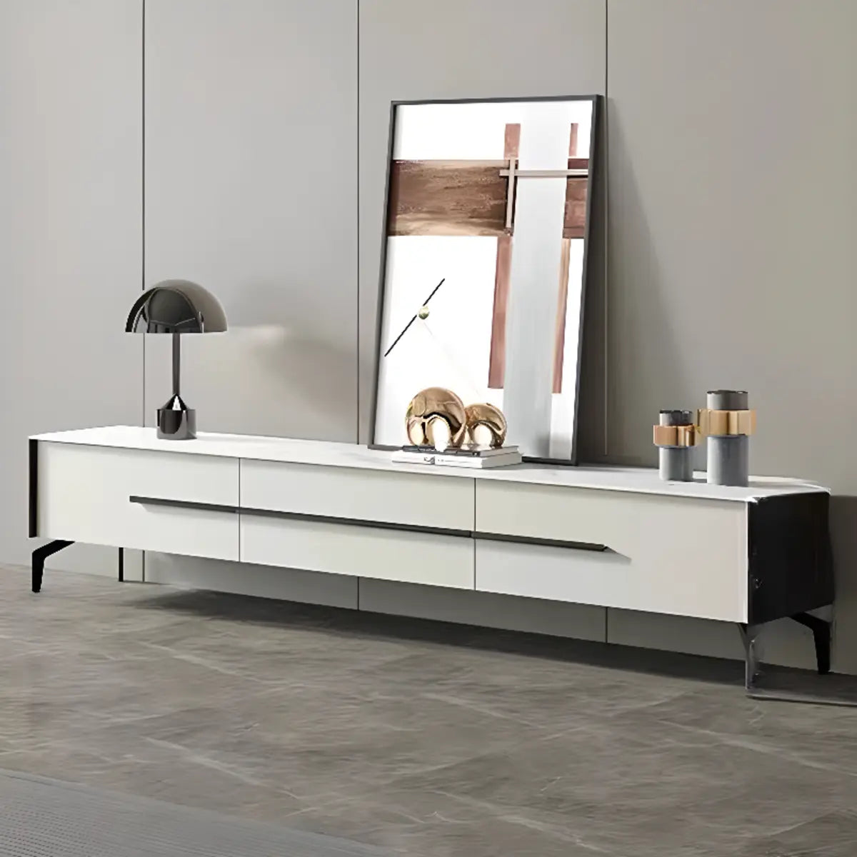 Contemporary Stone Rectangular TV Stand — Stone