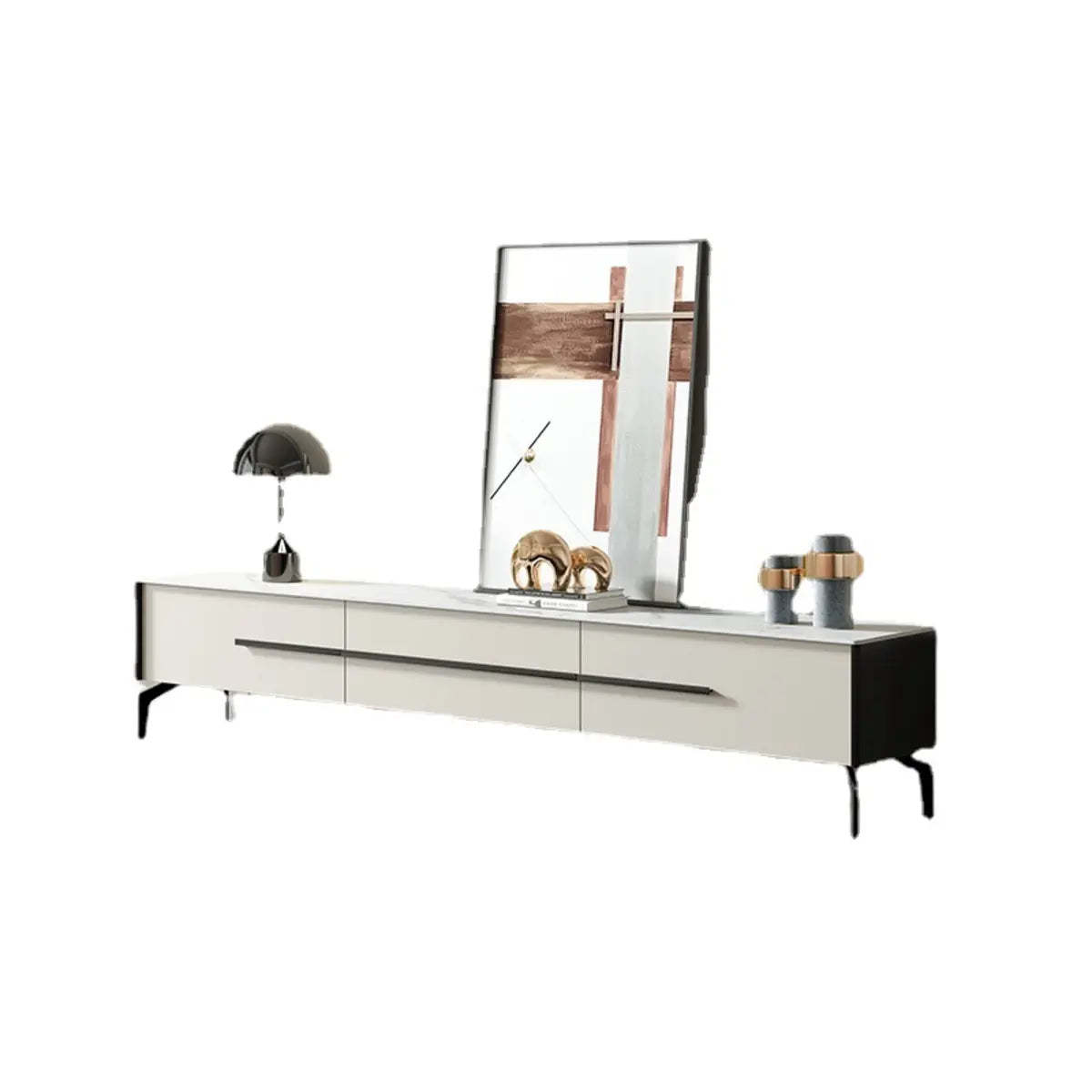 Contemporary Stone Rectangular TV Stand — Stone