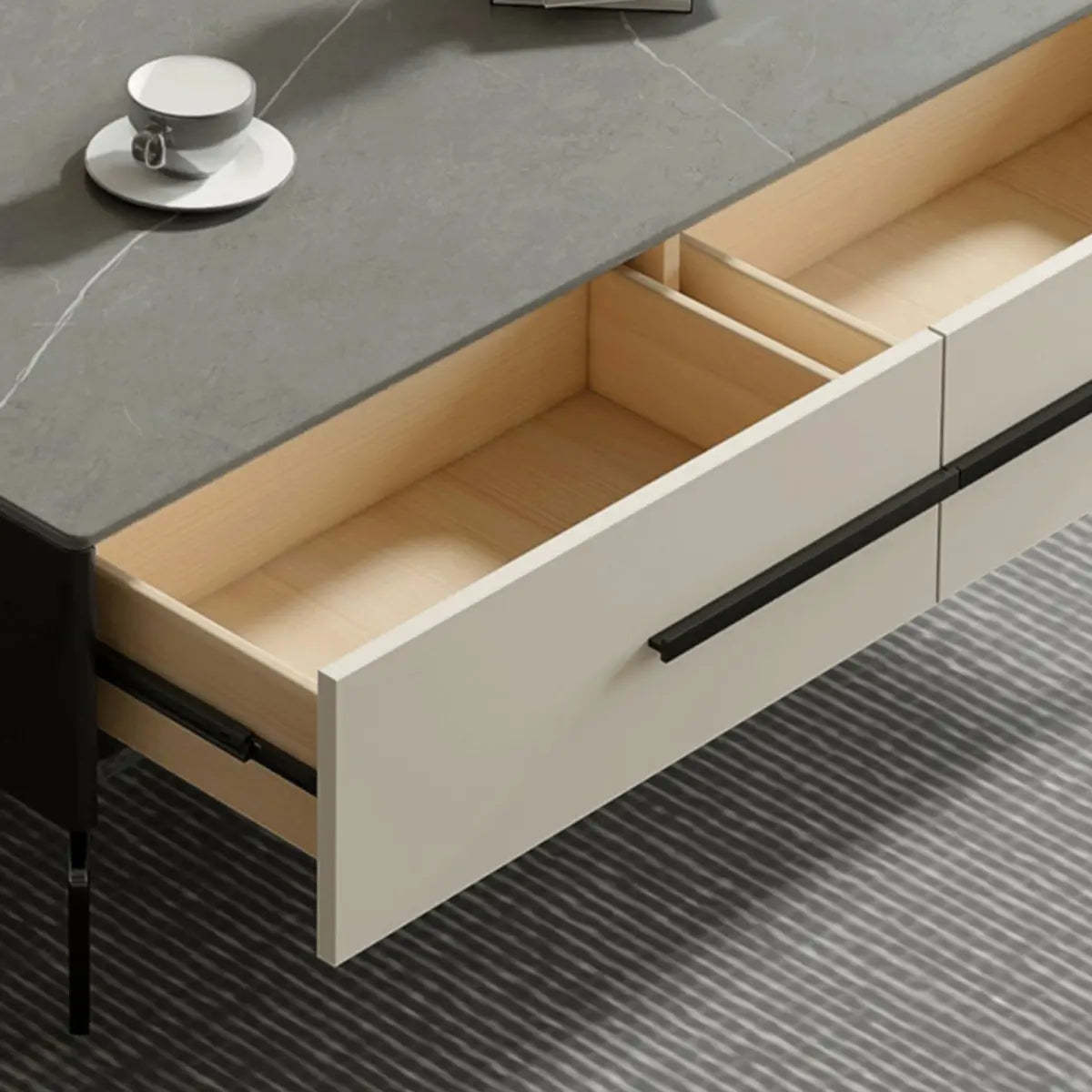 Contemporary Stone Rectangular TV Stand — Stone