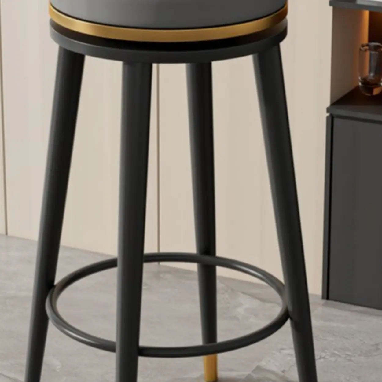 Contemporary Metal Frame Round Bar Stool — Natural/ Gold